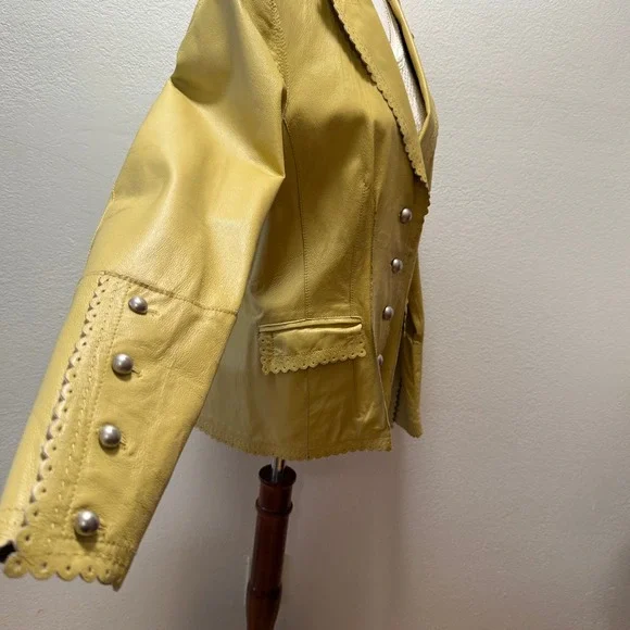 Vintage Y2K Cami NYC Western Cutouts Scalloped Edge Leather Jacket Size 16